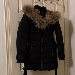 RUDSAK Black Puffer Coat with Fur Trim